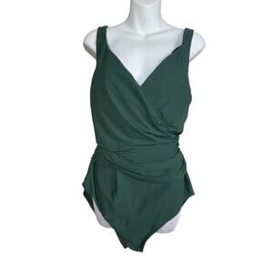 Lands End Swim Dress One-Piece Swimsuit Sz Plus‎ 24W Modest Green
